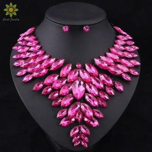 7Colors African Bead Jewelry Sets Wedding Necklace Womens smycken Set Crystal Halsband och örhängen Set Party Wedding Prom 240320