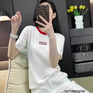 Designer Nanyou Women's Clothing Miu Home Correct Version Letter Sticker Embroidered Short sleeved Knitwear Women's 24 SpringSummer New Age Short Style T IFA9