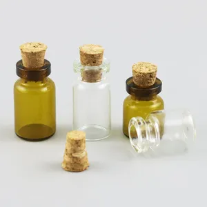 Storage Bottles 100 X 0.5ml 1ml Small Amber Glass Bottle With Wood Cork 1cc Transparent Mini Sample Vial Wishing