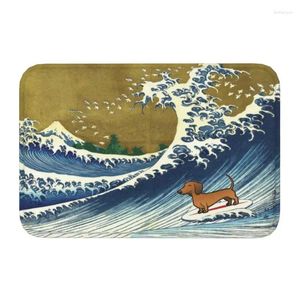 Carpets Custom Cute Dachshund Weiner Dog Surfing Doormat Non-Slip Entrance Welcome Kitchen Door Floor Mats Puppy Wave Balcony Carpet Rug