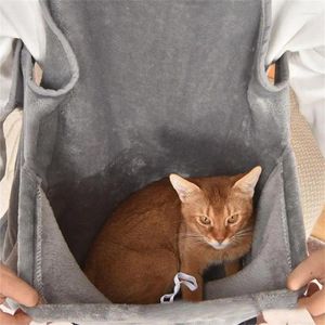 Avental para transporte de gatos, avental cinza para segurar animais de estimação, respirável, pendurado, saco de peito, bolso para dormir, acessórios de pelúcia ajustáveis, durável