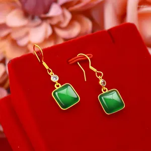 Brincos pendurados moda feminina 14k ouro gota brinco clássico ágata pedra preciosa verde esmeralda jade jóias femininas