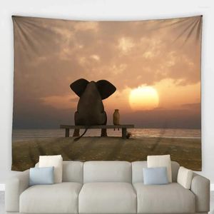 Tapestries Elephant Hippie Tapestry Bohemian Animals Nature Sunset Ocean Scenery Wall Hanging Cloth Beach Towel Yoga Mat Home Decor