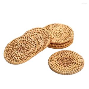 Table Mats Handmade Insulated Heat Resistants Round Placemat Pad Coasters Rattan Kitchen Dining Tables Plates