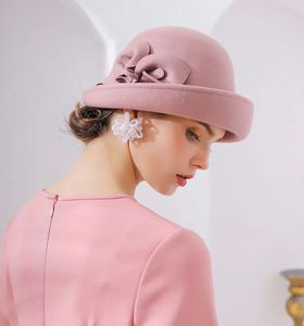 100 Wool Felt Flanging Floral Fedoras Autumn Winter Cloche Hats Elegant Banquet Fedora Hat 240320