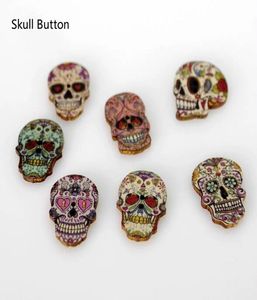 WB22 whole Mixed Random 2 Holes skull Shape Wood Wooden Button for Sewing Crafting Pack of 100 painted woodden buttons5343080