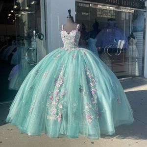 الأنيق الأنيقة الملونة الأزجاء الأشرطة الحبيبة كرات الثوب فستان Quinceanera الديكور اللؤلؤ