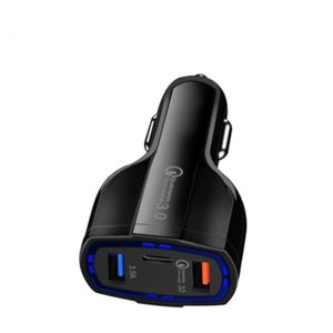 Обновление 3-портового автомобильного зарядного устройства 3.5A USB Qc3.0 Type-C Быстрая зарядка для Iphone Xiaomi Samsung Mini Быстрые зарядные устройства Автомобильный адаптер без упаковки