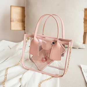 Omuz Çantaları Şeffaf Moda Trendi Kadınlar Düz Renk Crossbody Çanta PU PU Deri Fermuarı Kompozit Zincir Kayış Çanta