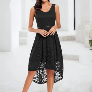 Abiti casual Donna Pizzo floreale Elegante vita alta senza maniche Orlo irregolare Abito da sera formale in chiffon Abito longuette Abbigliamento donna