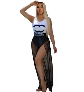 Damskie bieliznę projektanci kostiumów kąpielowych dwupoziomowy zestaw bikini+spódnica czarna czarna siatkowa sukienka przędzy