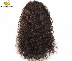 Koyu Kahverengi 2 Renk Kıvırcık Saç Uzantıları Remy Human Hair Drawstring Ponytail Klipsli 1030inch dalgalı gevşek kıvrım1801704