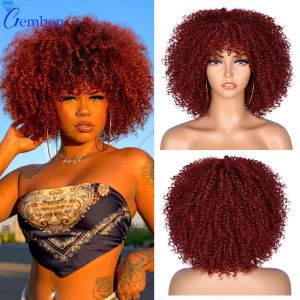 Wigs Short Hair Afro Kinky Curly Wig With Bangs Loose Synthetic Cosplay Fluffy Natural Wigs For Black Women Dark Brown 10"GEMBON