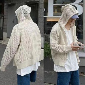 Männer Jacken INS Hohl Jacke Mit Kapuze Atmungsaktive Gestrickte Pullover Koreanischen Stil Y2k Casual Straße Trendy Mode Jungen Top Oberbekleidung