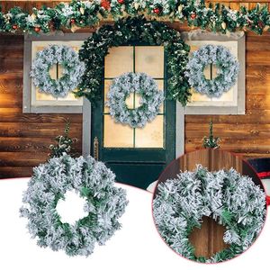 Flores decorativas guirlanda de natal 2024 neve coberta pvc rattan anel shopping janela decoração pingente