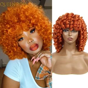 Peruker puffy kort afro lockigt bob peruk orange kinky lockiga kvinnors peruk 14 tum ingefära naturlig syntetisk axel längd lockigt hår peruk röd