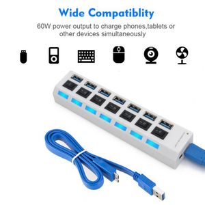 USB Hub 2.0 Адаптер Высокая скорость 4/7 порта Extender Portable USB 2.0 Сплиттер Хаб со светодиодной лампой для планшета для ноутбука ПК