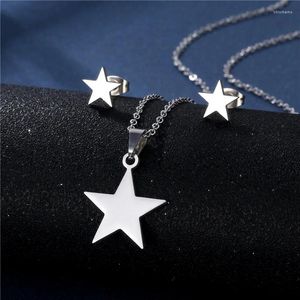Комплект ожерелья и серег из нержавеющей стали, кулон со звездой, женские украшения на день рождения, простой полумесяц, подарок для мамы, падение