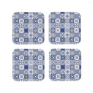 Tapetes de mesa Azul Azulejo Português Coasters PVC Couro Placemats Impermeável Isolamento Café para Decoração Casa Cozinha Jantar Pads