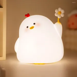 Night Lights LED Chicken Light Silicone Lamp Rechargeable Cartoon Children Baby Sleep Bedroom Home Decoration Gift