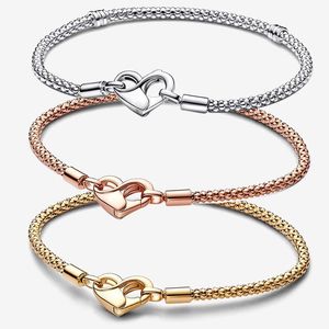 100% 925 Sterling Silver Heart Charm Bracelets Pandoras Studded Chain Bracelet Women Girls Wedding Luxury Jewelry Designer Gold bracelet with Original Box