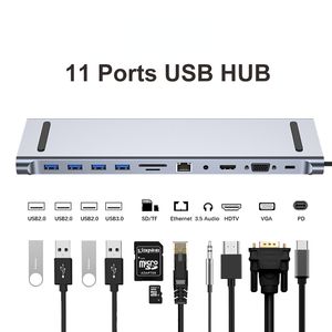 USB C Hub 3.0 8/11/12-1 Tipo C Dock Splitter MultiPort Adapter 4K HDMI RJ45 SD/TF VGA HDMI PD para laptop MacBook iPad xiaomi