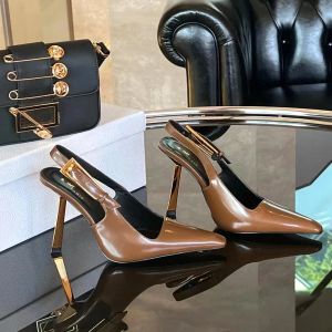 New Mirror Leather Slingback Womens Sandals Summer Slipper stiletto Heels buckle Luxury Designer sexy Party Dress shoes girl loafer Evening High heel 7-9cm
