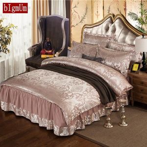 Zestawy pościeli Jacquard luksusowe bawełniane plamą plamę lnianą kołdrę poduszka poduszka spódnica spódniczka 4PCS do sypialni