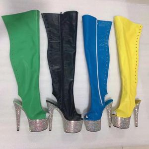 Dance Shoes 17 Cm Heels With Shiny Diamond Soles Test Zipper Openings Over-the-knee Boots Open-toe Sexy Model Banquet Stage