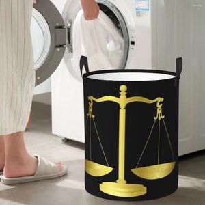 Laundry Bags Gold Scales Of Justice On Black Keeping Law And Order Circular Hamper Storage Basket Waterproof Great Kitchens Books