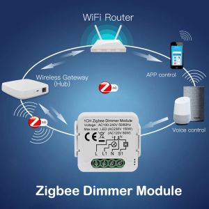 Tuya Smart ZigBee Dimmer Switch Module 1/2 Gangue Dimmable Light Switch App Control RemoT Work com Alexa Google Home