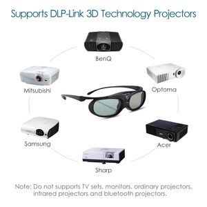 BOBLOV JX-30 3D Active Shutter Glasses DLP-Link 96Hz/144Hz USB uppladdningsbar hemmabio svart för Benq Dell Acer 3D-projektor