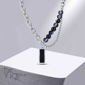 Pendant Necklaces Vnox Stylish Black Stone Choker Necklaces for Men Women Double Layers Chain CollarValentines Fathers Day Birthday Party Gift Q240402