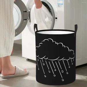 Laundry Bags Rain Cloud Line Art Drawing Circular Hamper Storage Basket With Two Handles Living Rooms Of Clothes