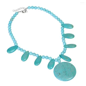 Colares Pingente Tumbeelluwa Vintage Reiki Verde Howlite Turquesa Pedra Beads Colar Para Mulheres Homens Bohemian Jóias