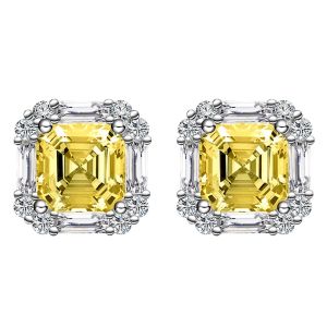 Orecchini Shop 925 Sterling Silver Asscher Cut 7*7mm Citrino ad alto diamante ad alto diamante gemma 18k Orecchini in oro stalloni