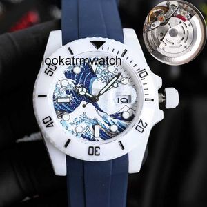 Herrenuhr RLX Gehäuse Keramik Designer Luxusuhren Uhr Clean Factory Herren Automatik Blaues Zifferblatt Uhrwerk Kautschukband Schwimmarmbanduhren Saphir