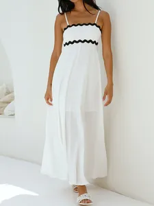 Casual Dresses Ladies Elegant Slip Black White Patchwork Dress 2024 Ruffles Loose Summer Party Female Holiday