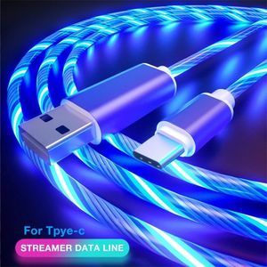 تدفق مضيئة USB Type C Cable 3A سلك بيانات الشحن السريع لـ Samsung Xiaomi Oppo Huawei iPhone Charger Micro USB LED Cable