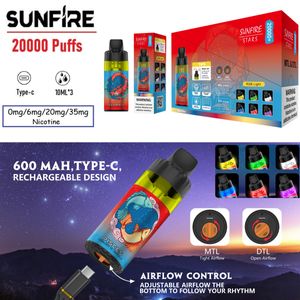 Tire Sunfire Custom direto para Lung (DTL) vs MTL Garganta Forte Irritação POD Kits Pen Kits 20000 20k Puffs 20000puffs Shisha Hookah descartável Nic Sal