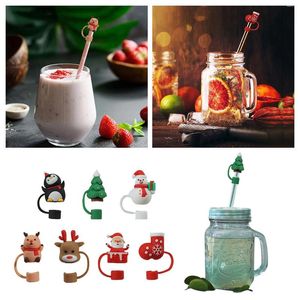 Disposable Cups Straws 7 Pcs Christmas Straw Cover Caps Theme Cap Reusable Cute Silicone Toppers Useful Things For Kitchen