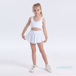 ll- أطفال جديد لباس اليوغا يركض تنس تنورة قصيرة السراويل الجيب الرياضة