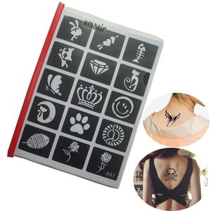 4PCSLOT BODY ART Återanvändbar klistermärke Stencils Bok för Tattopainering Mall Airbrush Glitter Pirate Tattoo Stencil Set Album 240318