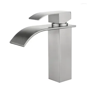 Bathroom Sink Faucets 304 Stainless Steel Brushed Waterfall Washbasin Faucet And Cold Lead-free Square Basin