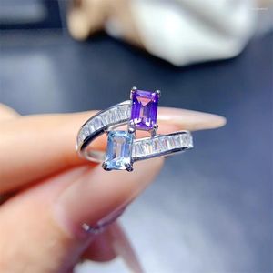 クラスターリング1 PC FENGBAOWU NATURAL TOPAZ AMETHYST RING SQUARE SHAPE STONE 925 STERLING SILVER CRYSTAL HEALINGFASHION JEWERRYギフト