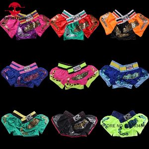 Muay Thai Shorts Brodered Boxing Training Competition Mens Kids Boy Girl Kickboxing Grappling Cage Fight Wear 240318