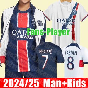 Yeni 2024 2025 Ev Away Mbappe Futbol Formaları Çocuk Kiti Oyuncu Versiyonu Eğitim Öncesi Maç Maglia Paris Futbol Gömlek Hakimi Fabian Vitinha O Dembele Futbol Gömlek
