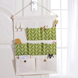 Storage Boxes Wall Hanging Bags 7 Pockets Cotton Linen Door Organizer Pouches Wardrobe Closet Sundries