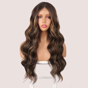 Wigs AISI BEAUTY Synthetic Highlight Wigs Long Body Wavy Brown Mix Blonde Wigs for Women Middle Part Black Red Cosplay Hair Daily Use