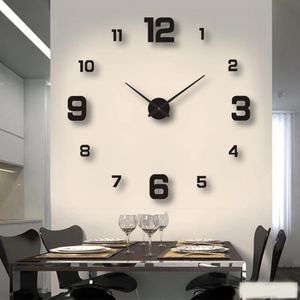 Modern design stor väggklocka 3D DIY kvartsklockor modeklockor akryl spegel klistermärken vardagsrum hem dekor horloge